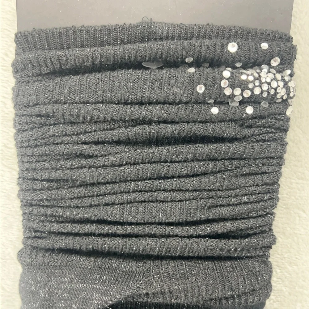 Asha Black Knit Legwarmers Rhinestone Embellished Shimmer Metallic One Size‎ NEW